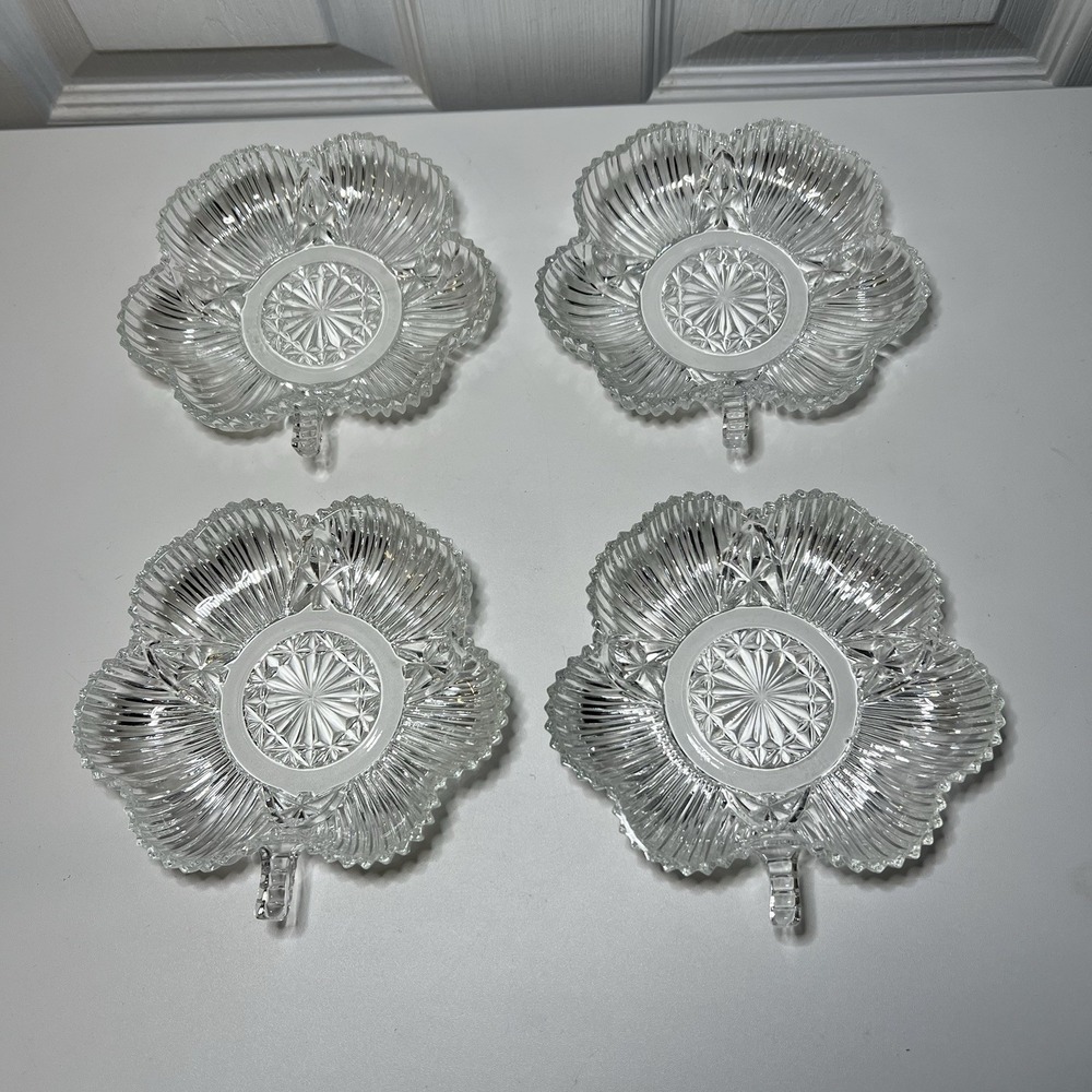 1930s 4-Federal Glass‎ Crystal Cut Clover Shaped Candy/Nut Dish Trinket Dish